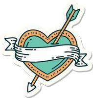 tattoo style sticker of an arrow heart and banner vector