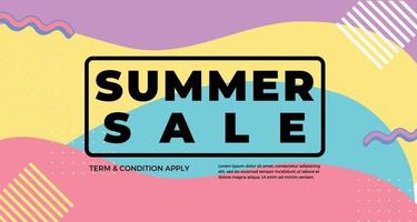 banner de venta de verano creativo en colores brillantes de moda con texto de descuento. ilustración de promoción de temporada. vector