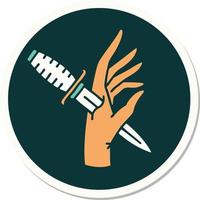 tattoo style sticker of a dagger in the hand vector