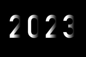 2023 digits, number on black background. Parts of digits are hiding in dark background. 3d effect. Vector illustration.