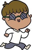 cartoon boy wearing sunglasses and running vector