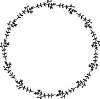 Round frame with positive violet branches on white background. Vector image.