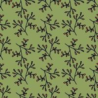 Seamless pattern with positive orange branches on green background. Vector image.
