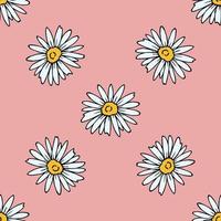 Seamless pattern with chamomile on pink background. Vector image.