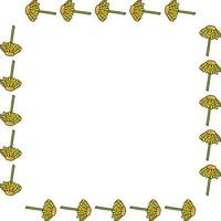 Square frame with awesome horizontal yellow flowers on white background. Vector image.