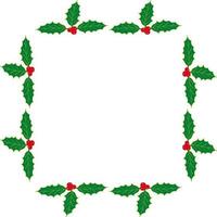 Square frame with holly plant on white background. Vector image. ilex