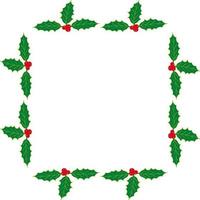 Square frame with holly plant on white background. Vector image. ilex