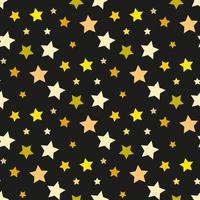 Seamless pattern in yellow and light orange stars on black backgound. Vector image.