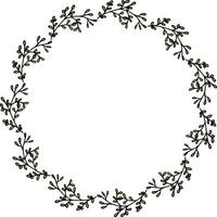 Round frame with positive cute green branches on white background. Vector image.