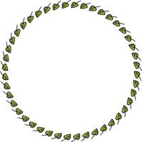 Round frame with positive green leaves on white background. Vector image.