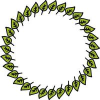 Round frame with positive beautiful green leaves on white background. Vector image.