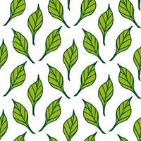 Seamless pattern with awesome green leaves on white background. Vector image.
