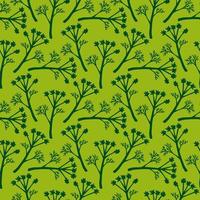 Seamless pattern with green plants on bright green background. Vector image.