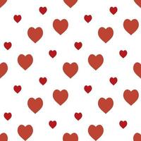 Seamless pattern with cozy red hearts on white background. Vector image.