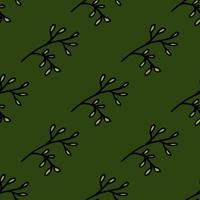 Seamless pattern with bright green branches on dark green background. Vector image.