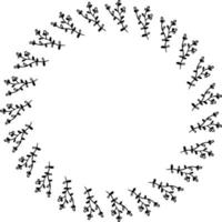 Round frame with positive black-and-white branches on white background. Vector image.