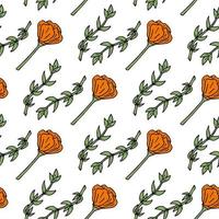 Seamless pattern with orange flowers on white background. Vector image.