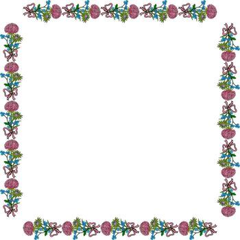 marco cuadrado con flores de aster, nomeolvides y cinta rosa sobre fondo blanco. imagen vectorial vector