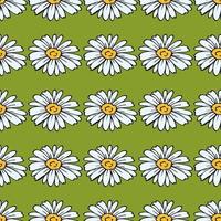 Seamless pattern with chamomile on green background. Vector image.