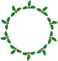 Round frame with holly plant on white background. Vector image. ilex