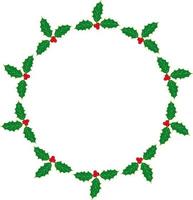 Round frame with holly plant on white background. Vector image. ilex