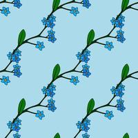 Seamless pattern with flowers forget-me-not on cozy light blue background. Vector image.