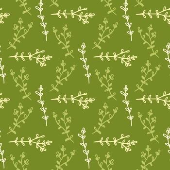 patrón impecable con ramas amarillas y verdes sobre fondo verde oscuro. imagen vectorial vector