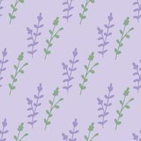 Seamless pattern with discreet violet and green branches on light lilac background. Vector image.