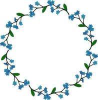 Round frame with great flowers forget-me-not on white background. Vector image.