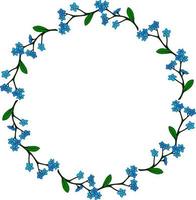 Round frame with great flowers forget-me-not on white background. Vector image.