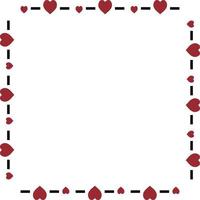 Square frame with stylish red hearts on white background. Vector image.