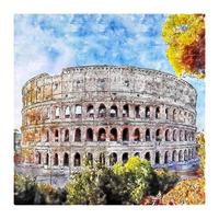 Roma Italy Watercolor sketch hand drawn illustration vector