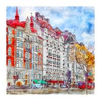 Stockholm Sweden Watercolor sketch hand drawn illustration vector