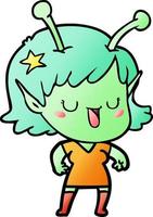 happy alien girl cartoon laughing vector