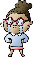 cartoon crying woman wearing spectacles vector