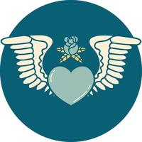 tattoo style icon of a heart with wings vector