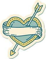 sticker of tattoo in traditional style of an arrow heart and banner vector