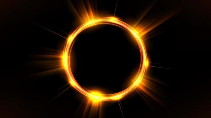 Gold Glowing Circle, Elegant Illuminated Light ring on Dark Background. Vector Illustration