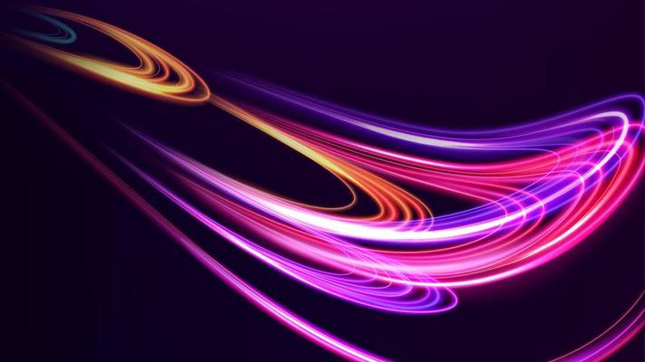 Abstract Multicolor Wavy Line of Light on Dark Background Vector