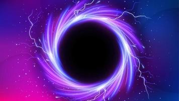 Black Hole Vortex with Lightning Flash Outside, Science Concept Background, Widescreen Vector Illustration