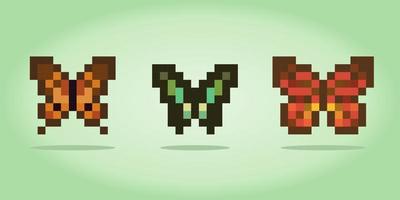 Pixel 8 bit set butterfly. Animal for game assets in vector illustration.