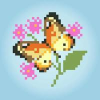 Pixel 8 bit butterfly. Animal for cross stitch in vector illustration.