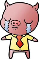 cartoon pig crying wearing shirt and tie vector