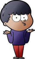 cartoon curious boy shrugging shoulders vector