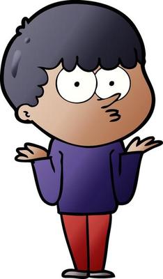 cartoon curious boy shrugging shoulders