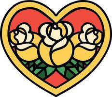 traditional tattoo of a heart and flowers vector