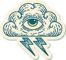 sticker of tattoo in traditional style of an all seeing eye cloud vector
