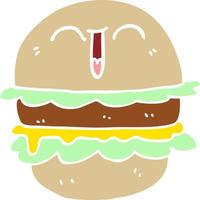 flat color illustration cartoon burger vector