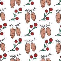 Fir cones and berries seamless pattern vector