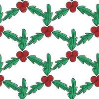 Holly and berries cartoon seamless pattern vector